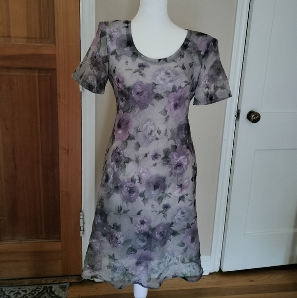 Vintage Dress Barn Whimsy Goth Elegant Gray And Purple Dress - Picture 1 of 5